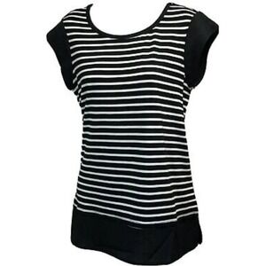 Premise Striped Blouse‎ Top Black White Short Sleeve Casual XL